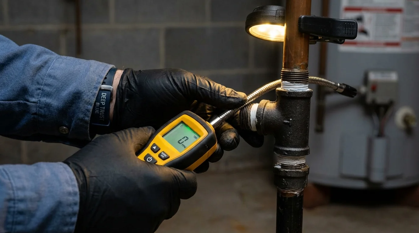 Gas leak detection with electronic sniffer by Johns Plumbing LLC in Burt